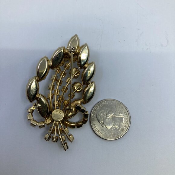 Vtg Continental amber aurora borealis crystal rhinestone brooch - Picture 2 of 2